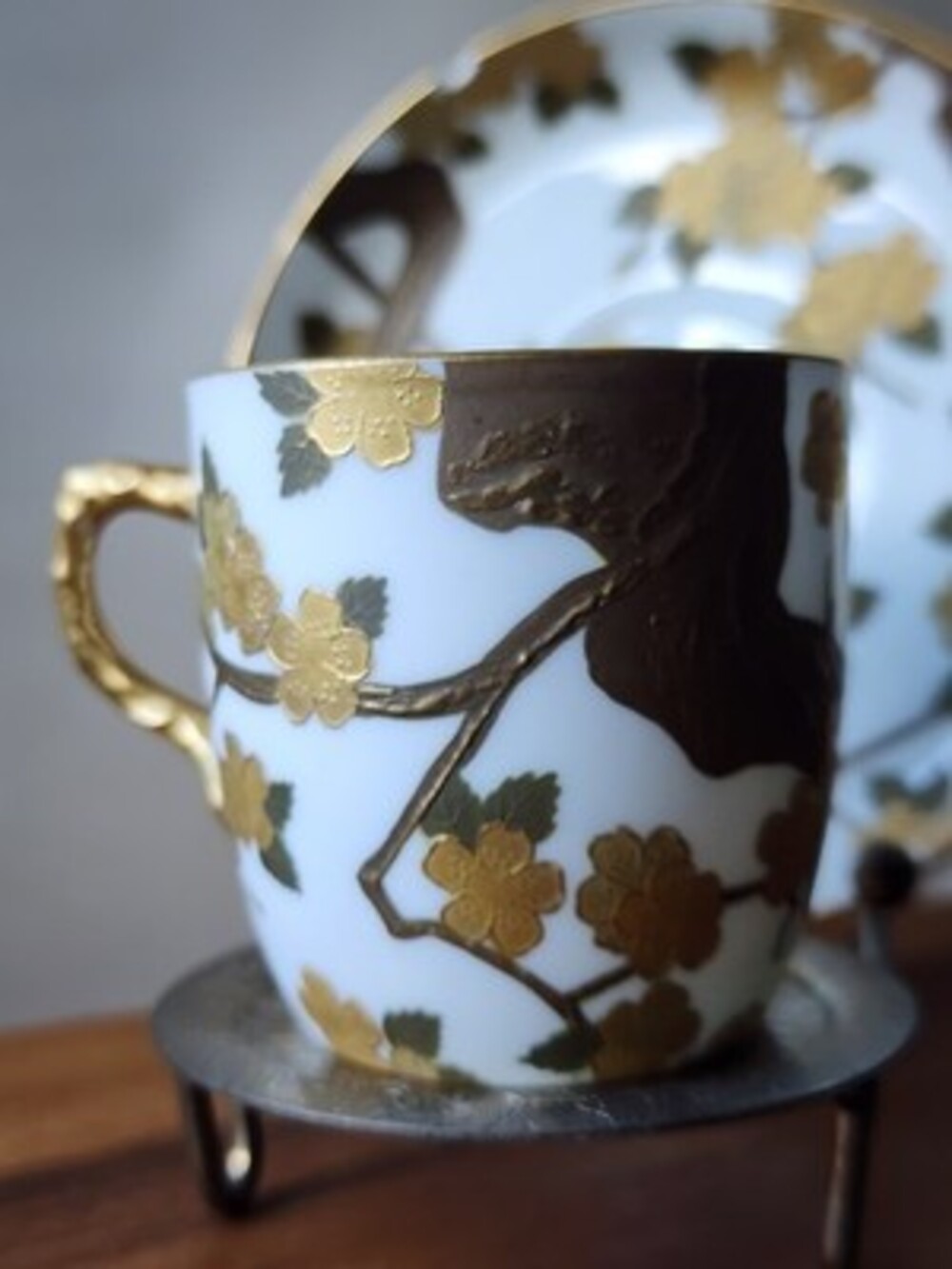 Antique Brownfield's For Tiffany Gold Branch Mini Tea Cup And Saucer
